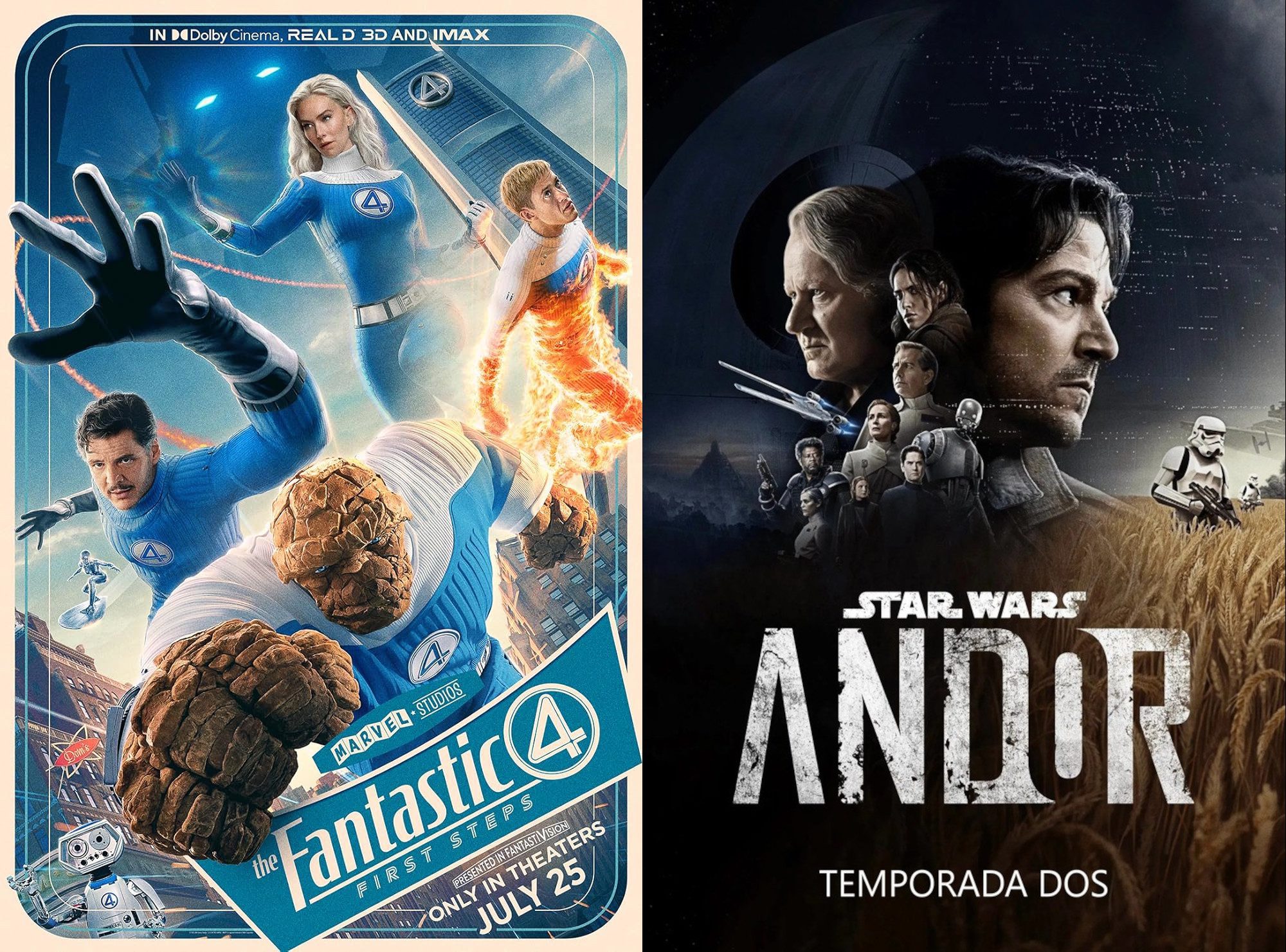 Carteles de las películas de la película de los cuatro fantásticos (2025) y Andor (temporada 2)